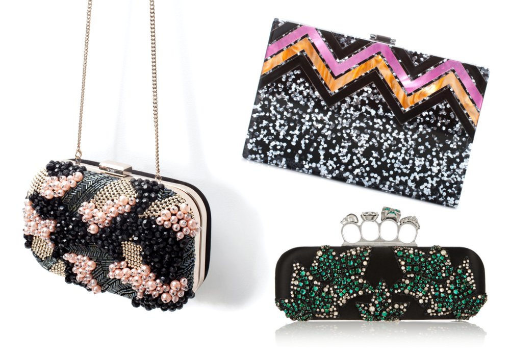 Embellished box clutch